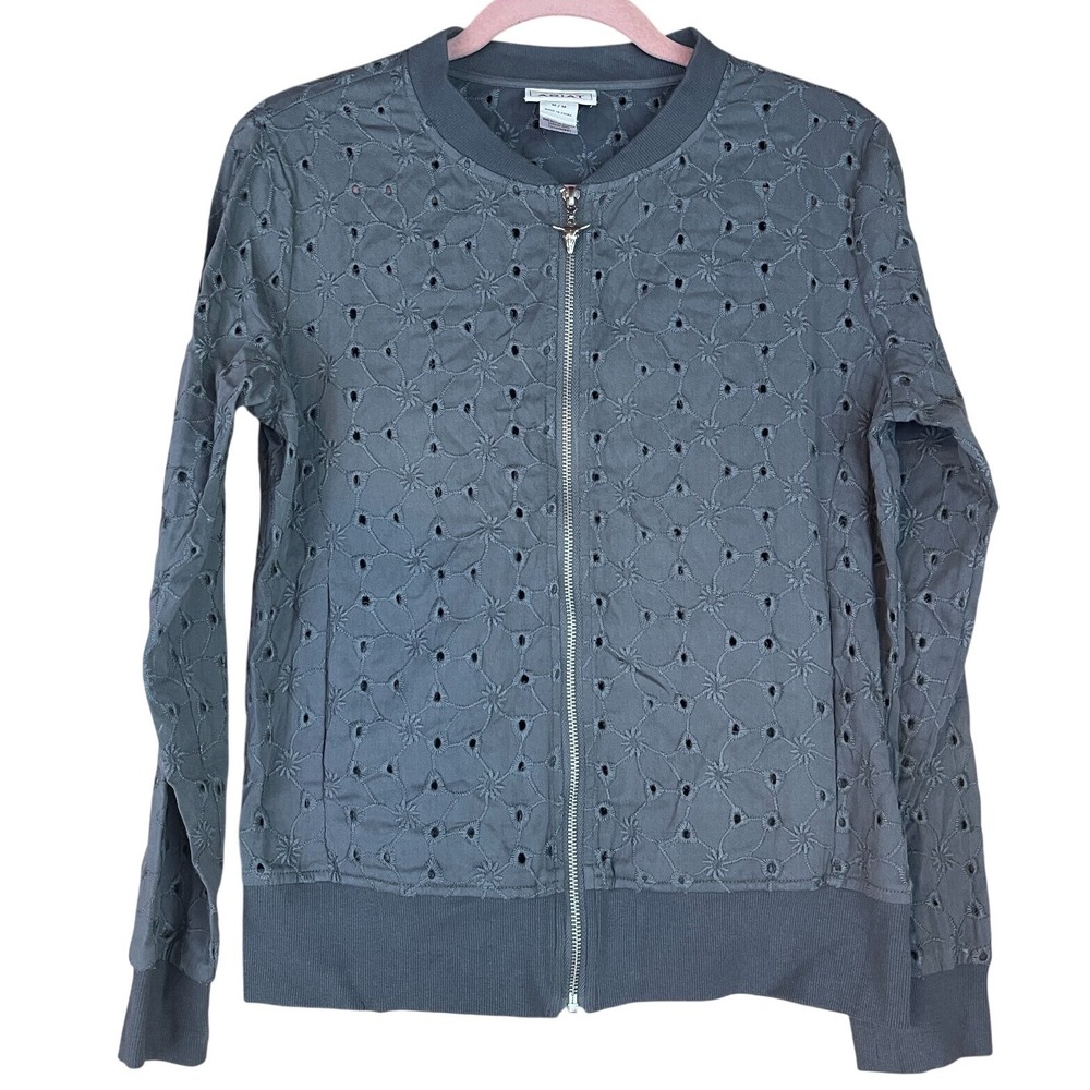 Ariat Womens Carbon Zero Revival Bomber Jacket Gray Eyelet‎ Zipper USA Medium
